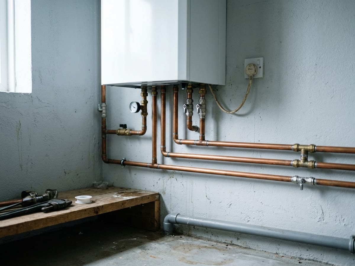 Chauffe-eau et raccordements en cuivre pendant l’installation